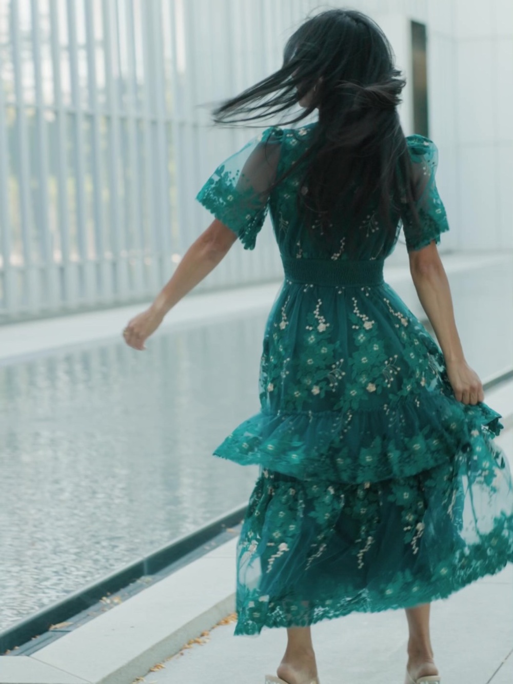 Baltic Born Lotte Embroidered Midi Dress | Emerald Size MM - Picture 2 of 5